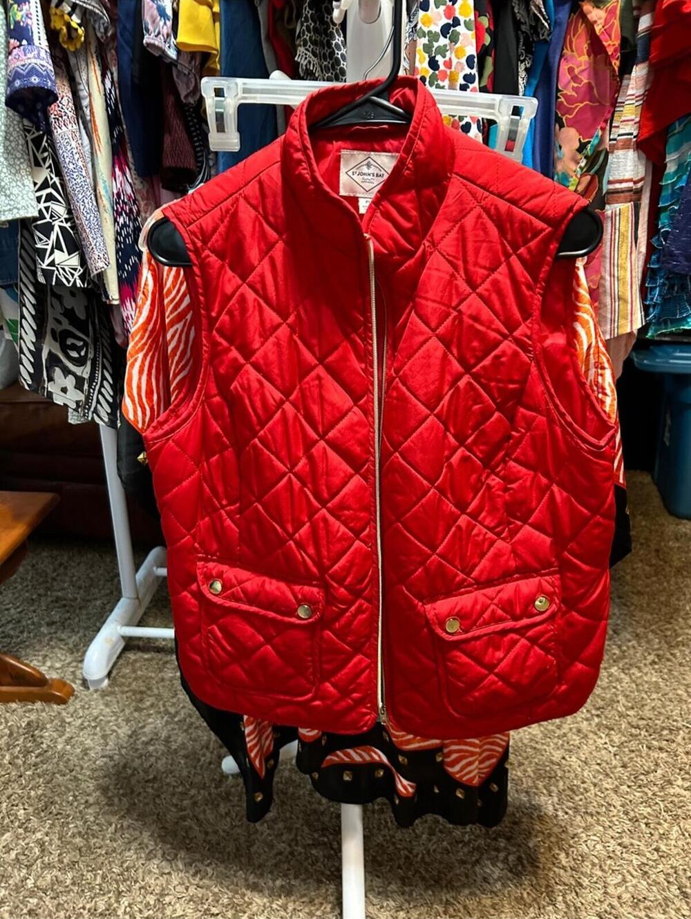 St John's Bay Quilted Red Polyester Vest PL
